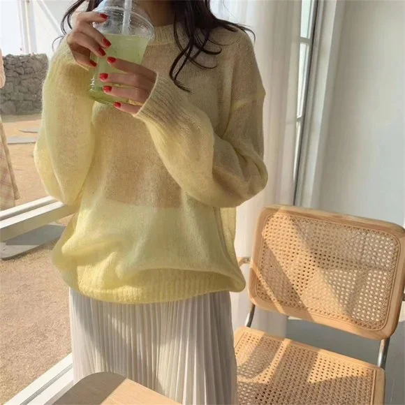 Alien_Kitty_Yellow_Fashion_Pullovers_Sweaters_Thin_New